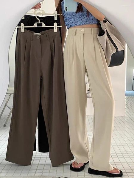 Calças femininas outono coreano elegante terno de cintura alta solto em linha reta casual de pernas largas streetwear feminino escritório moda elegante calças