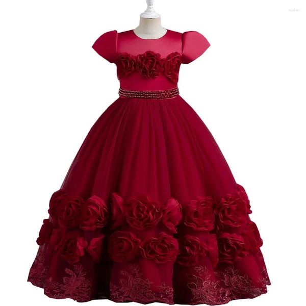 Платья для девочек Платье для девочек с короткими рукавами и цветочным узором, детские платья принцессы, длинные пышные платья для девочек на день рождения, выступление на фортепиано