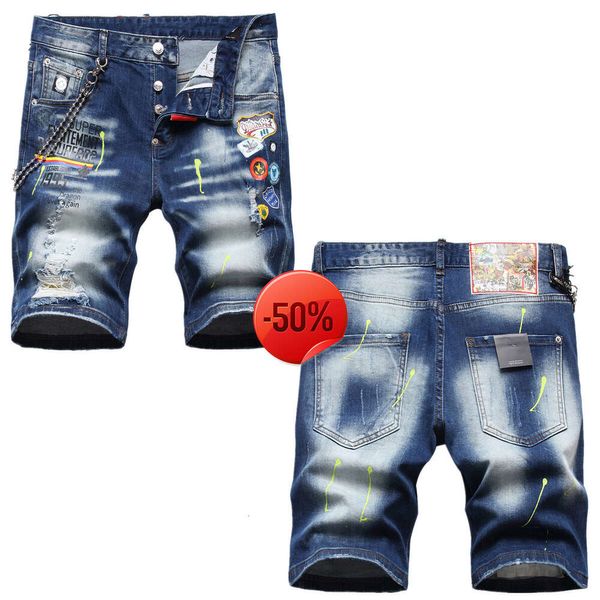 Weihnachtsrabatt 50 Rabatt auf Jeans für Herren, kniekurze Jeans, gerade Löcher, enge Jeans, Nachtclub, blau, Baumwolle, Sommer, Herren, Alltag, zerrissene Hosen, Freizeit, eine Vielzahl von Stilen, Eu