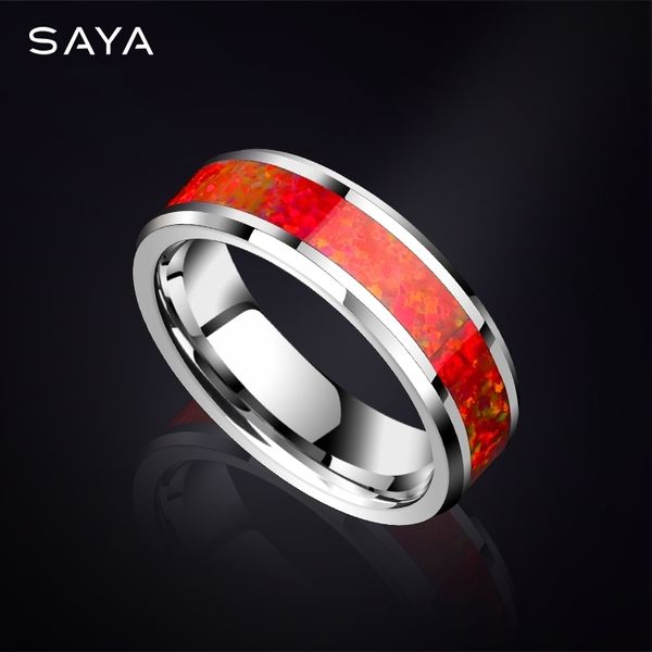 Обручальные кольца Вольфрамовое кольцо для мужчин и женщин, ширина 6 мм, инкрустация опалом AAA, винтажные обручальные кольца, модные украшения для пар, индивидуальные 231214