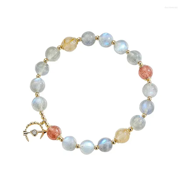 Braccialetti con ciondoli Elegante braccialetto al chiaro di luna grigio cristallo fragola con ciondoli