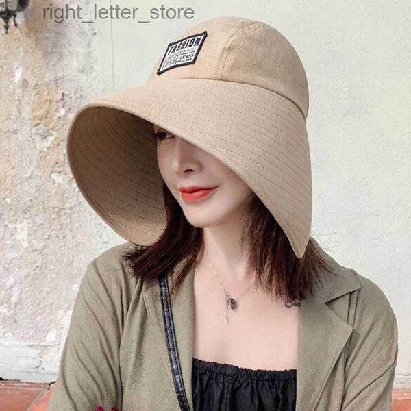 Cappelli a tesa larga Cappelli a secchiello 2020 anti-UV a tesa larga cappello da sole integrale per le donne vacanze estive panama cappello a secchiello pieghevole a tesa larga cappello da sole coreano da spiaggia YQ231215