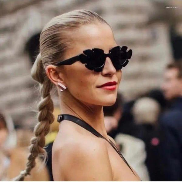 Güneş gözlüğü yüksek kaliteli trend ürün asetat çiçekler kadınlar için siyah marka tasarımcısı moda yaz kızlar güneş gözlükleri uv