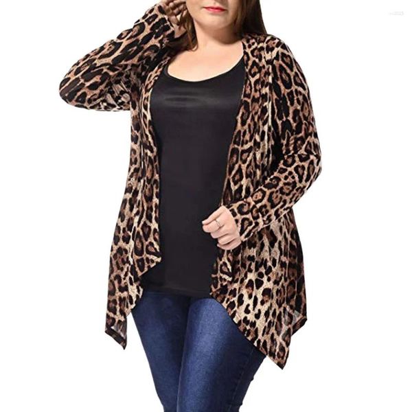 Jaquetas femininas feitasng 2023 moda plus size leopardo impressão assimétrica frente aberta cardigan casaco de alta qualidade