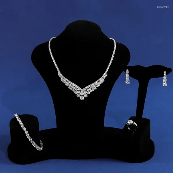 Collana orecchini set lusso scintillante zirconi orecchini pendenti braccialetto anello cena Dubai Nigeria matrimonio nuziale 4 pezzi gioielli