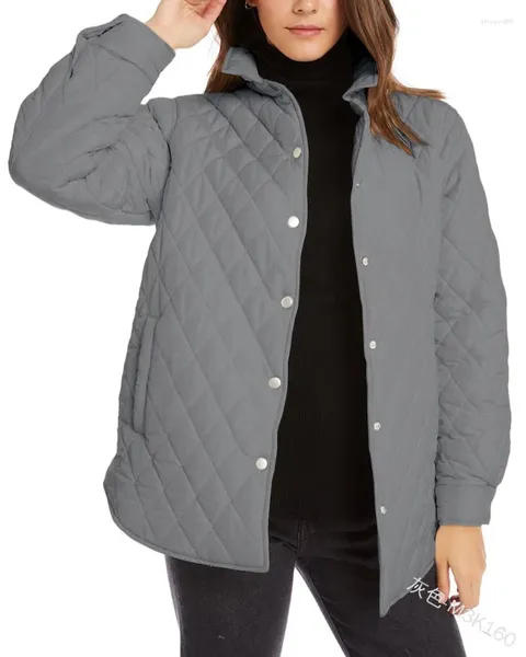 Damen-Trenchcoats, Stehkragen, Diamantgitter-Taschenmantel, leichte Steppjacke, langärmlig, einreihig, mit Baumwolle gefüttert, für Damen