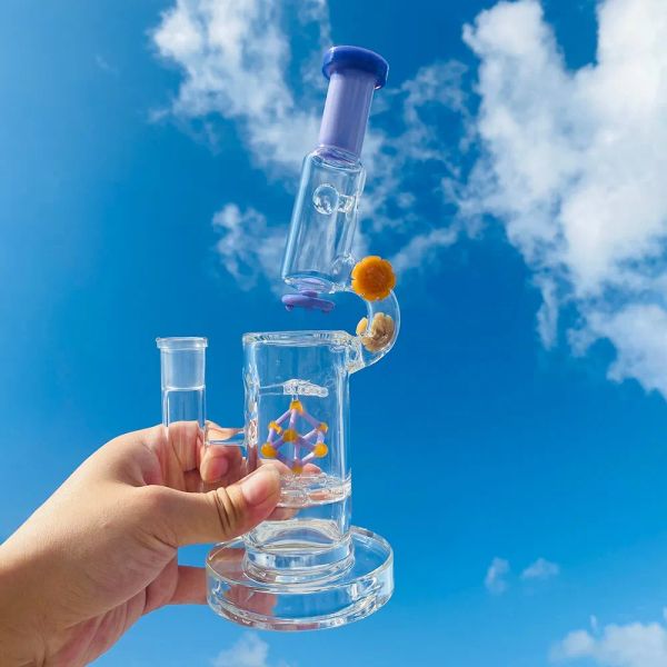 Wasserpfeife-Bong, 11 Zoll hoch, Mikroskop, DNA-Dab-Rig, Recycler, dicke Basis, Helix, Glas, Wasserpfeife, Rauchöl-Bubbler mit Quarz-Knallern, 12 LL