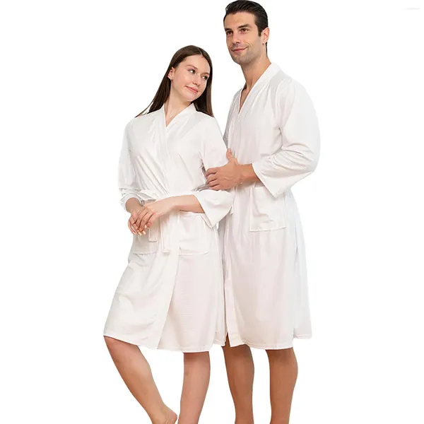 Pijamas masculinos camisola de cor sólida noite-roupão outono leve casais na altura do joelho roupão inverno quente peignoir homme