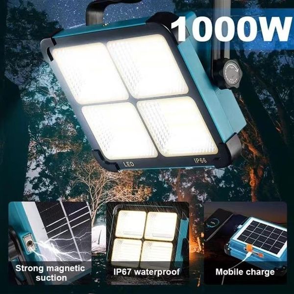 Luci solari super luminose Lampada da tenda da campeggio portatile da 1000 watt Lampada da inondazione solare a LED ricaricabile USB Lampada da lavoro impermeabile per esterni235B