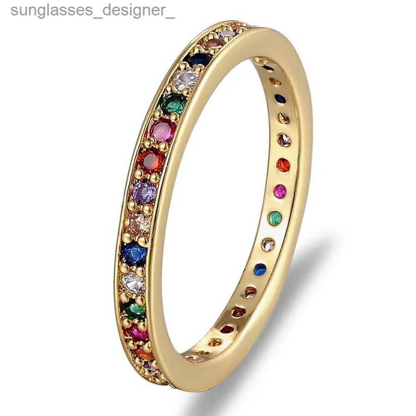 Solitärring, bunter CZ-Eternity-Band-Ring, dünn, dünn, Verlobung, Hochzeit, Geburtsstein, Regenbogenfarbe, klassisch, schlicht, rund, Kreis, Fingerringe, L231215