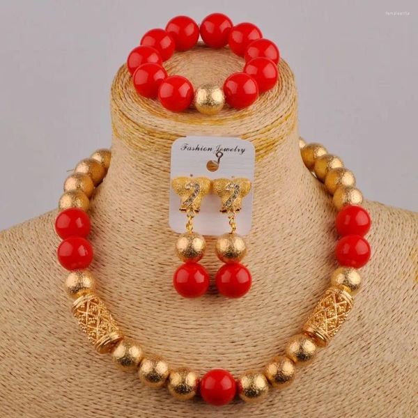 Colar brincos conjunto minimalista nigeriano casamento moda jóias vidro vermelho pérola cristal africano vestido de noiva acessórios XK-27