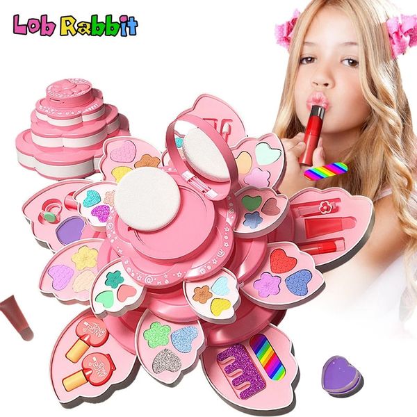 Schönheit Mode Mädchen Make-Up Spielzeug Set Pretend Spielen Spielzeug Rotierenden Box Tasche Waschbar Lippy Nagellack Kinder Geburtstag Geschenke 231215