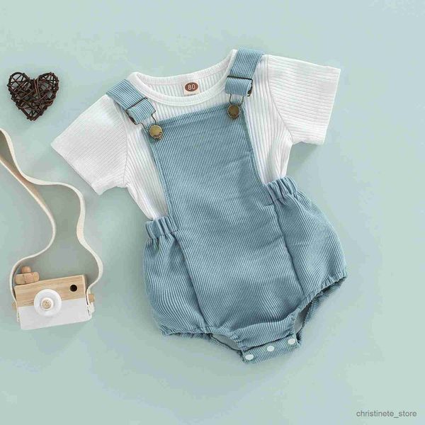 Kleidungssets Baby 0-24 Monate Neugeborene Baby Jungen Kleidung Set Kurzarm T-Shirt Overalls Cord Shorts Outfits Sommer Kostüme R231215