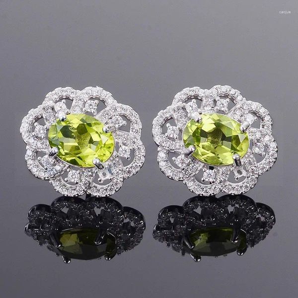 Orecchini a lobo per gioielli Orecchino di lusso con fiore di peridoto naturale reale Argento sterling 925 2 ct 2 pezzi di pietre preziose X8061410