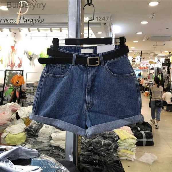 Shorts feminino cintura alta casual para mulheres denim shorts apertados clássico vintage azul perna larga fe verão senhoras shorts jeans womenl231215