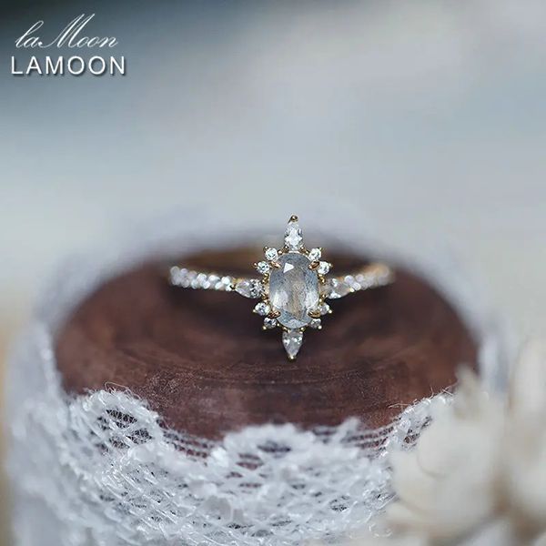 Anéis de casamento LAMOON Natural Labradorite Anel para Mulheres Gemstone Star Ring 925 Sterling Silver Gold Vermeil Jóias Casamento Anel de Noivado 231214