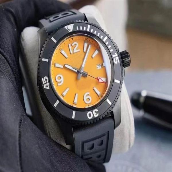 43 mm wasserdichte hochwertige automatische Bewegung Orange Zifferblatt MAMS Watch Sweat Band Gummi Band312z