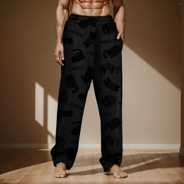 Calças masculinas casal dia dos namorados moda casual impresso pijama calças terno solto ajuste perna larga roupas jogging