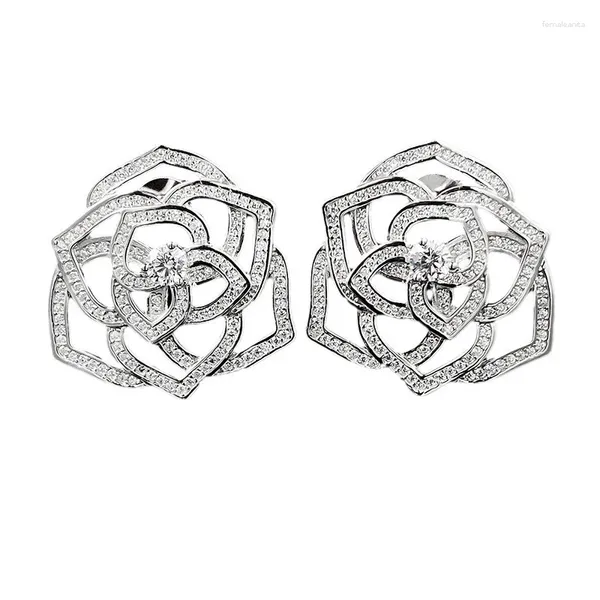 Ohrstecker SpringLady 925 Sterling Silber Rose Flower Lab Sapphire Edelstein Ohrstecker für Frauen Edlen Schmuck