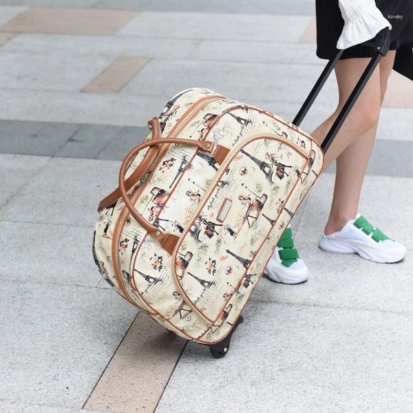 Duffel Taschen 2023 Frauen Reisetasche Trolley Koffer PU Leder Große Kapazität Wasserdicht Druck Gepäck Duffle Männer Tote Auf Rädern