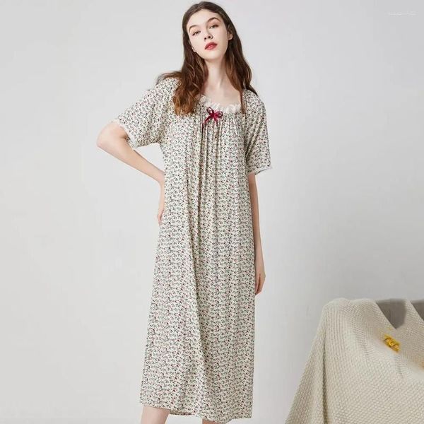 Vestido de dormir feminino mais pijamas camisola roupa de dormir lingerie sleepshirt manga algodão das mulheres casa curto para