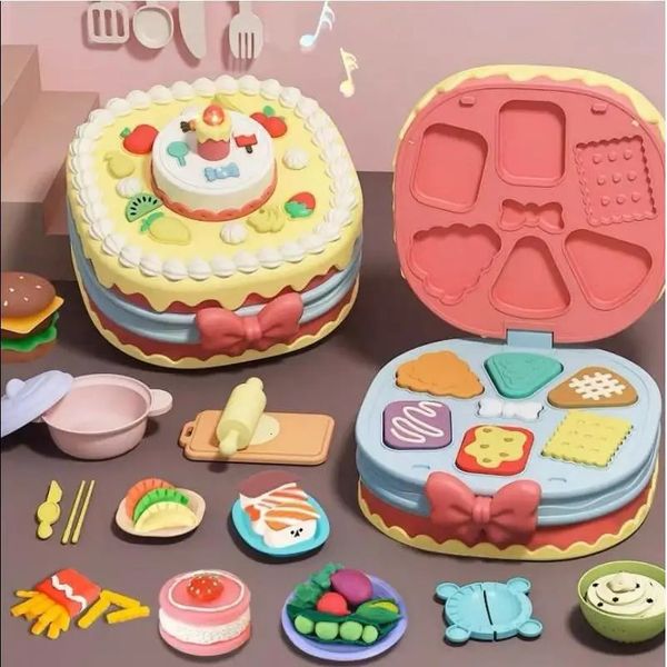 Modellazione di pasta di argilla Casa da gioco per bambini Torta di fango colorato Giocattolo Suono e luce Hamburger Stampo per plastilina Ultra Suit Regali per ragazze 231215