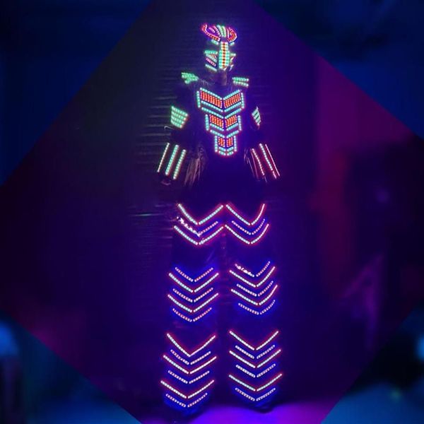 Decorazione per feste Stage Trampoli Abbigliamento RGB 7 Cambia colore Led Robot Costume Bart Evento Serata Discoteca Spettacolo DJ Armatura luminosa309i