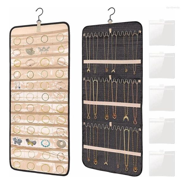 Astucci per gioielli Organizzatore da appendere con 48 tasche Porta collane Montaggio a parete in PVC su due lati Bracciale da viaggio Anello Orecchini Conservazione