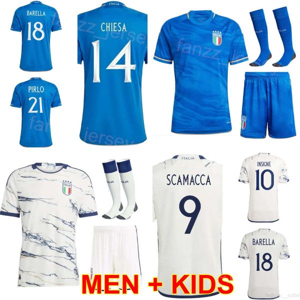 National Team Kids Men 23 24 Italia Soccer 19 Leonardo Bonucci Maglie Giorgio Chiellini Bernardeschi Pessina Barella di Lorenzo Pirlo de Rossi Kit di camicia da calcio