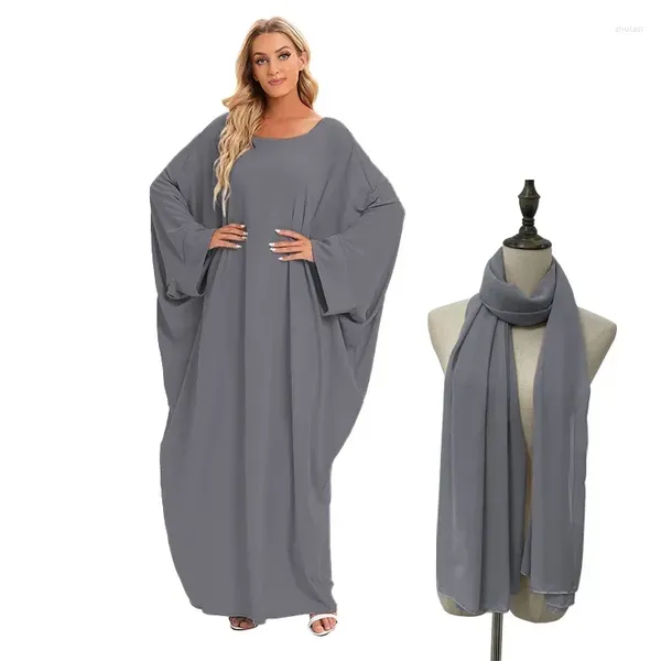 Этническая одежда 2023, мусульманские абайи для женщин, с рукавами «летучая мышь», свободное простое платье, однотонная повседневная длинная юбка, Дубай, Турция, исламская одежда