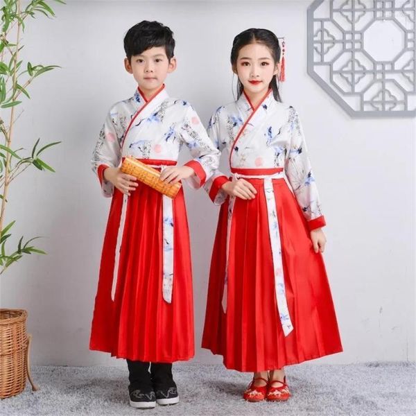 Abbigliamento da palcoscenico Bambini Costume da ballo tradizionale cinese per studenti Nazione Bambini Ragazzo Antico Hanfu Vestito Bambino Ragazze Orient Cosplay 90