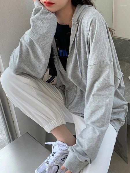 Felpe con cappuccio da donna versione coreana sciolto sottile a maniche lunghe con cappuccio cappotto di protezione solare tinta unita camicia retrò studentessa top