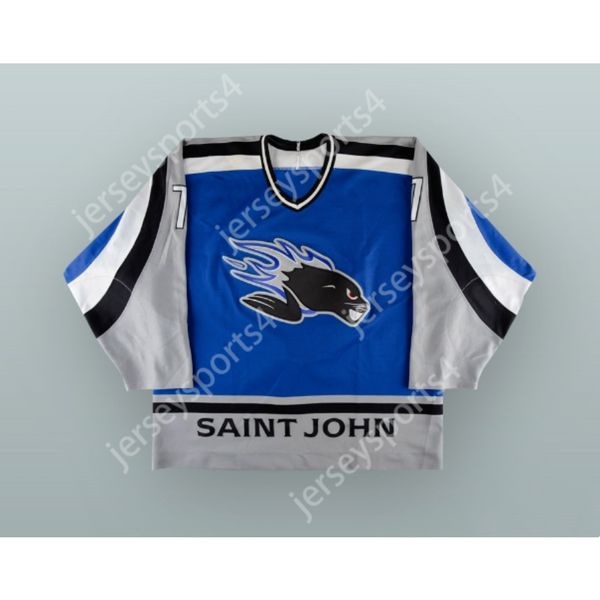 Benutzerdefiniertes JEAN-PHILIPPE COTE 7 SAINT JOHN SEA DOGS BLAUES HOCKEY-JERSEY, NEU, oben genäht S-M-L-XL-XXL-3XL-4XL-5XL-6XL