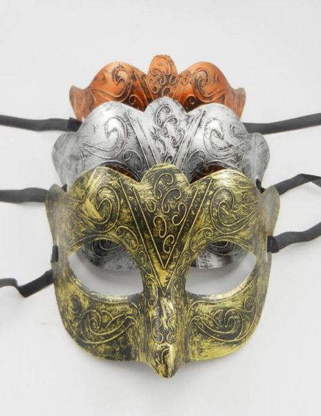 Maschera per gli occhi uomo greco Vestito operato Guerrieri romani Costume Festa in maschera veneziana Maschera matrimonio Martedì grasso favore di danza oro argento co5873070