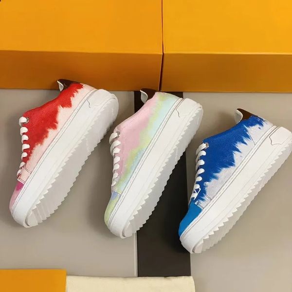 Zaman Aşağı Sneaker Kadın Platformu Buzağı Deri Ayakkabı Kabartmalı Bleu Beyaz Denim Tasarımcı Ayakkabı Patchwork Trainers Kauçuk Düz Dış Tablo Ayakkabıları