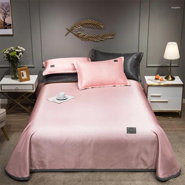 Conjuntos de cama 2023 Est Produtos Pure Color Bordado Ice Silk Mat Capa de Cama Fitted Sheet Fronhas 3 Pcs Luxo Rosa