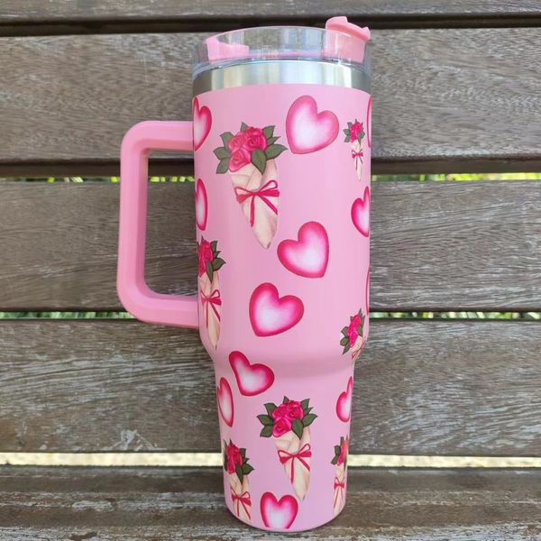 40Oz Tumbler Tasarımcı Tumblers 14 Tasarım Lover Kalp Tasarımı Paslanmaz Çelik Logo Saplama Samanlı Bira Bira Kupa Şişesi Açık Kamp Bardağı