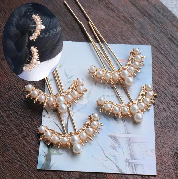 Accessori per fermagli per capelli Hanfu Forcine antiche Copricapo da donna cinese con fila di perle imitazione Antica femminile quotidiana Semplice