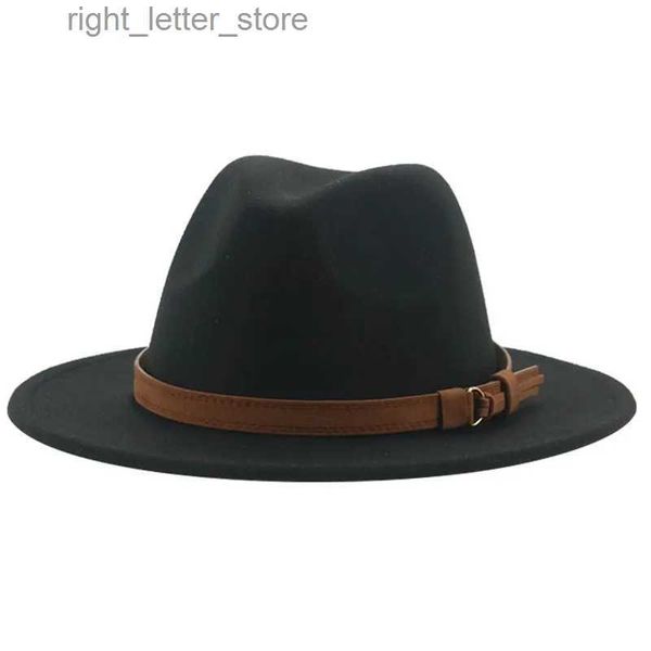 Chapéus de aba larga Chapéus de balde Chapéus Fedora para mulheres Homens Aba larga Sólidos Mulheres Chapéus Banda Cinto Clássico Vestido Formal Cáqui Preto Chapéus de Inverno Sombreros De Mujer YQ231215