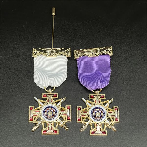 Encantos Clássico Fita Maçônica Medalha Dupla Cabeça Águia 33 Crachá Vintage Mason Freemason Broche Lapela Pins Fine Jewelry Presentes Lembrança 231214