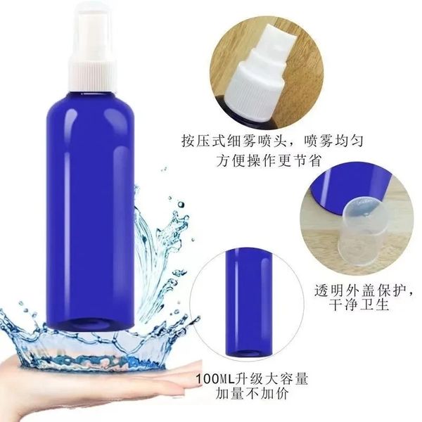 100 ml leer klare blaue Plastikflasche Haustier Fein Nebel Sprühflaschen nachfüllbare tragbare Reise Make -up Flüssigkeit Parfüm Kosmetikglas
