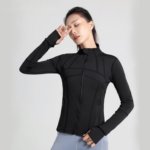 LL Lu Jaqueta esportiva feminina para treino definido Jaqueta esportiva fitness Moda respirável roupas de manga comprida Algodão Yoga Activewear moletom esportivo