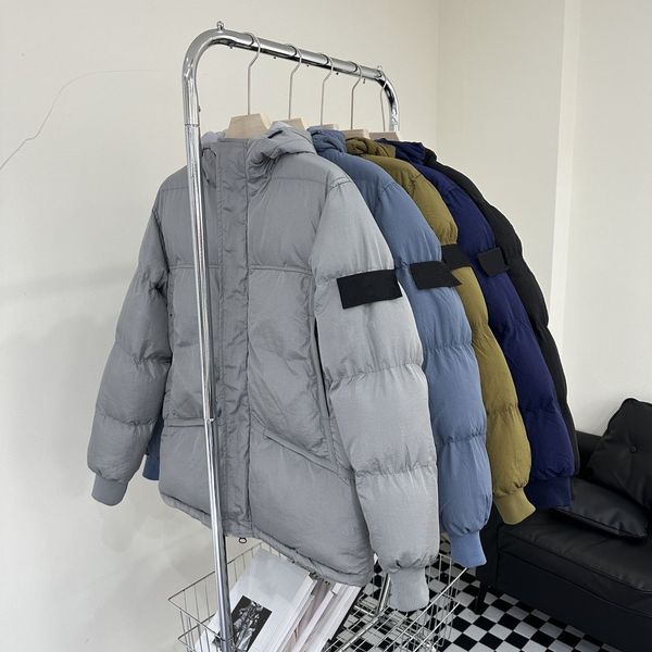 Island 23FW Jaquetas de nylon com capuz de metal preto marinho Topstoney masculino feminino inverno casaco acolchoado quente bolso grande ST23 azul claro prata cinza corta-vento amarelo terroso