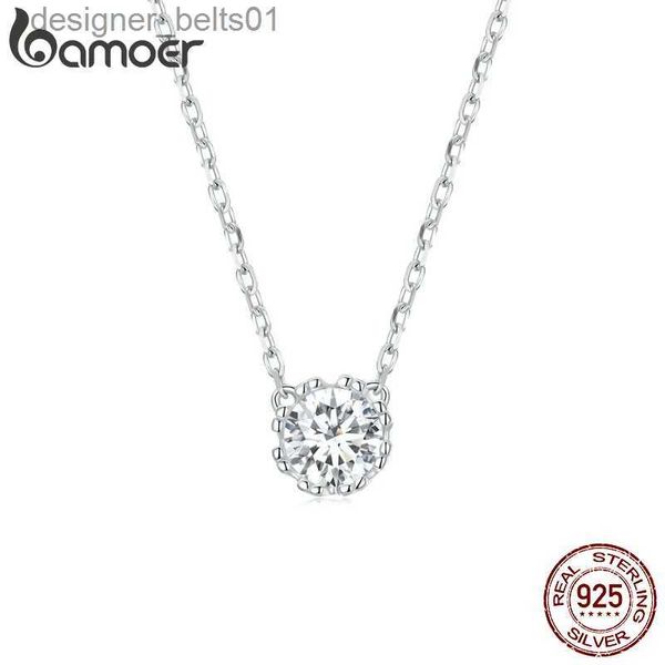 Anhänger-Halsketten Bamoer Wunderschöner glänzender Halsreif aus 100 % 925er Sterlingsilber mit geometrischem Schnitt und funkelndem Zirkon-Anhänger-Halskette Hochzeitsschmuck 17.7L231215