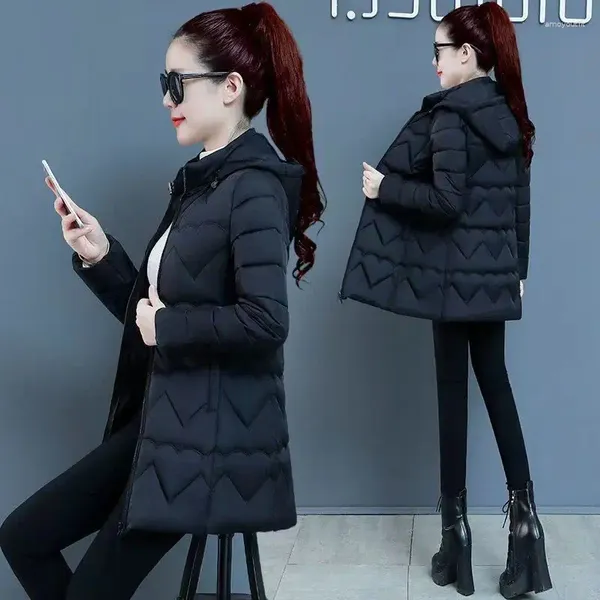 Damen Trenchcoats Winter Komfort Freizeitjacke Verdickter Daunenbaumwollmantel Madam Slim Fit Große Größe Kapuze Warme Oberbekleidung Mutter Parkas