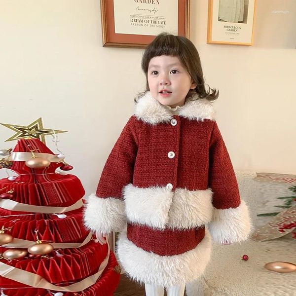 Conjuntos de roupas menina roupas terno crianças meninas conjunto inverno estilo coreano engrossado natal duas peças bebê