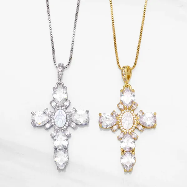 Ожерелья с подвесками, ожерелье с белым кристаллом и цирконием для женщин, 2 стиля, цепочка на ключицу, католическое колье Девы Марии, христианские ювелирные изделия, подарок
