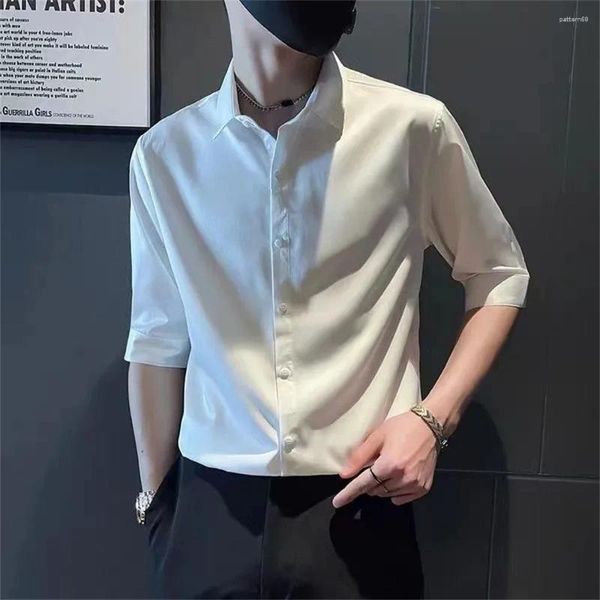 Camicie eleganti da uomo Camicia nera a maniche lunghe Primavera Estate Autunno Versione coreana Slim Fit Tinta unita Camicetta bianca da lavoro Top