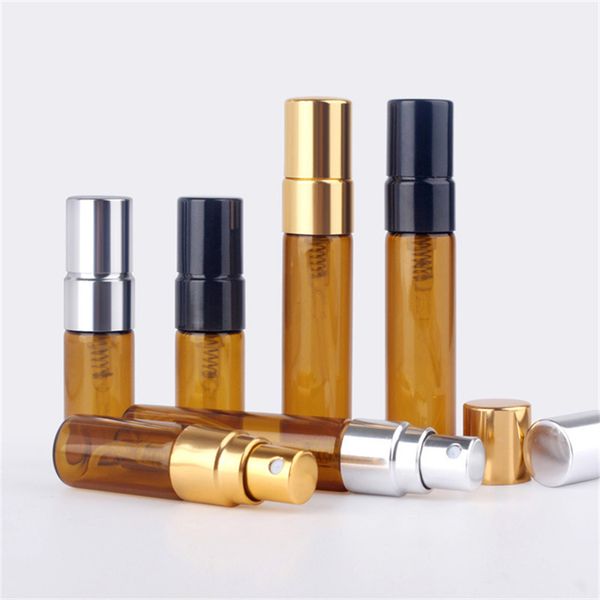 2ml 3ml 5ml 10ml Frasco de perfume de vidro âmbar com atomizador Recipientes cosméticos vazios para garrafa recarregável de spray de viagem