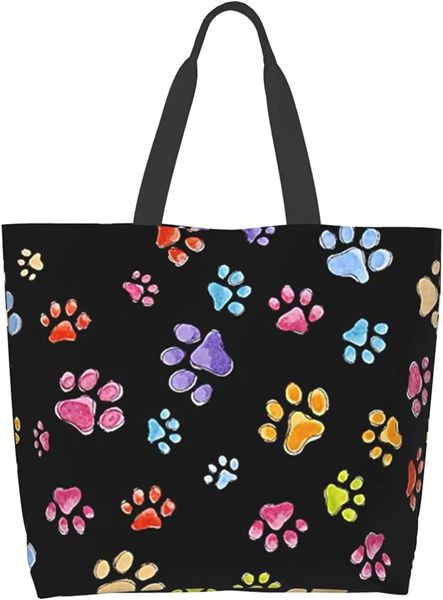 Sacs à provisions chien patte sac à bandoulière pour femmes réutilisable étanche fourre-tout plage Eco stockage pliant sac à main 231215